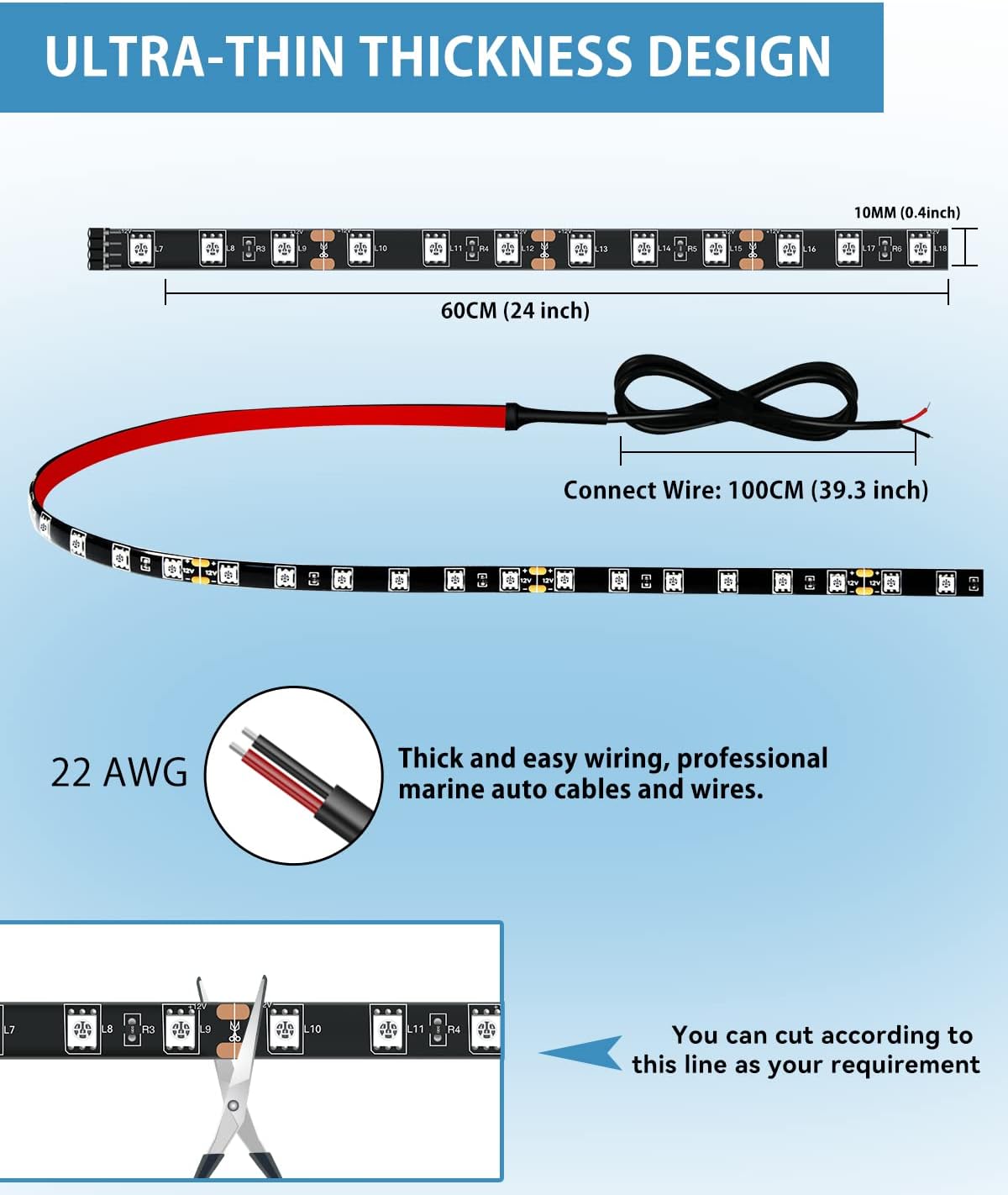 nano adhesive backing with 100cm 22awg lead wire for plug-and-play installation