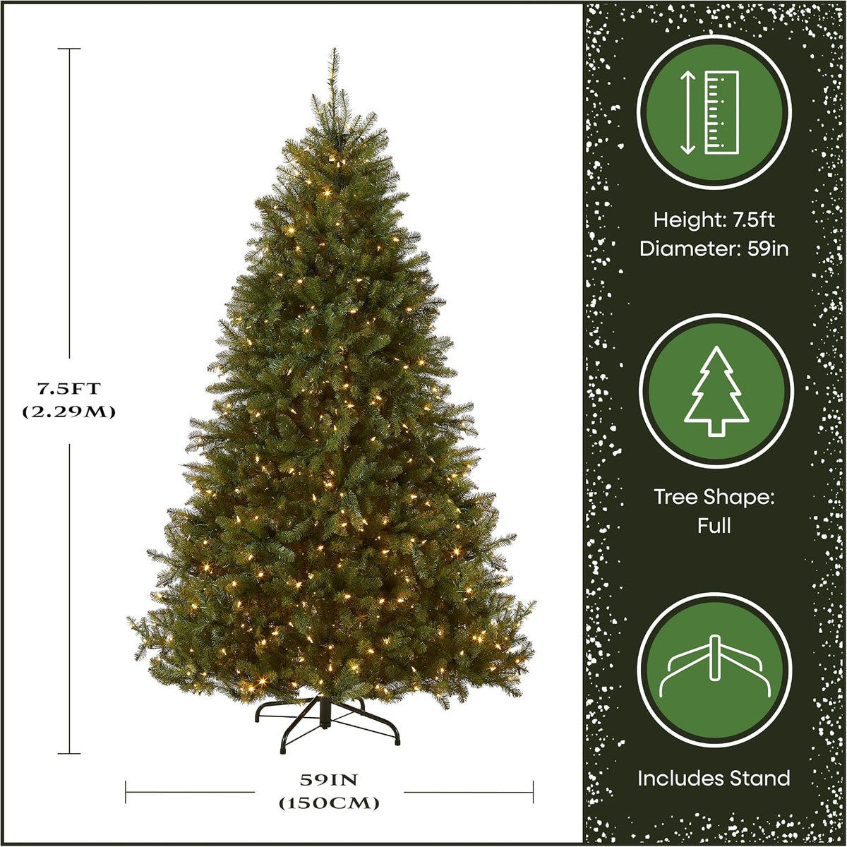 National Tree Company 7.5ft Pre-Lit Dunhill Fir Artificial Christmas Tree – Clean-Line Holiday Centerpiece for Uncluttered Spaces
