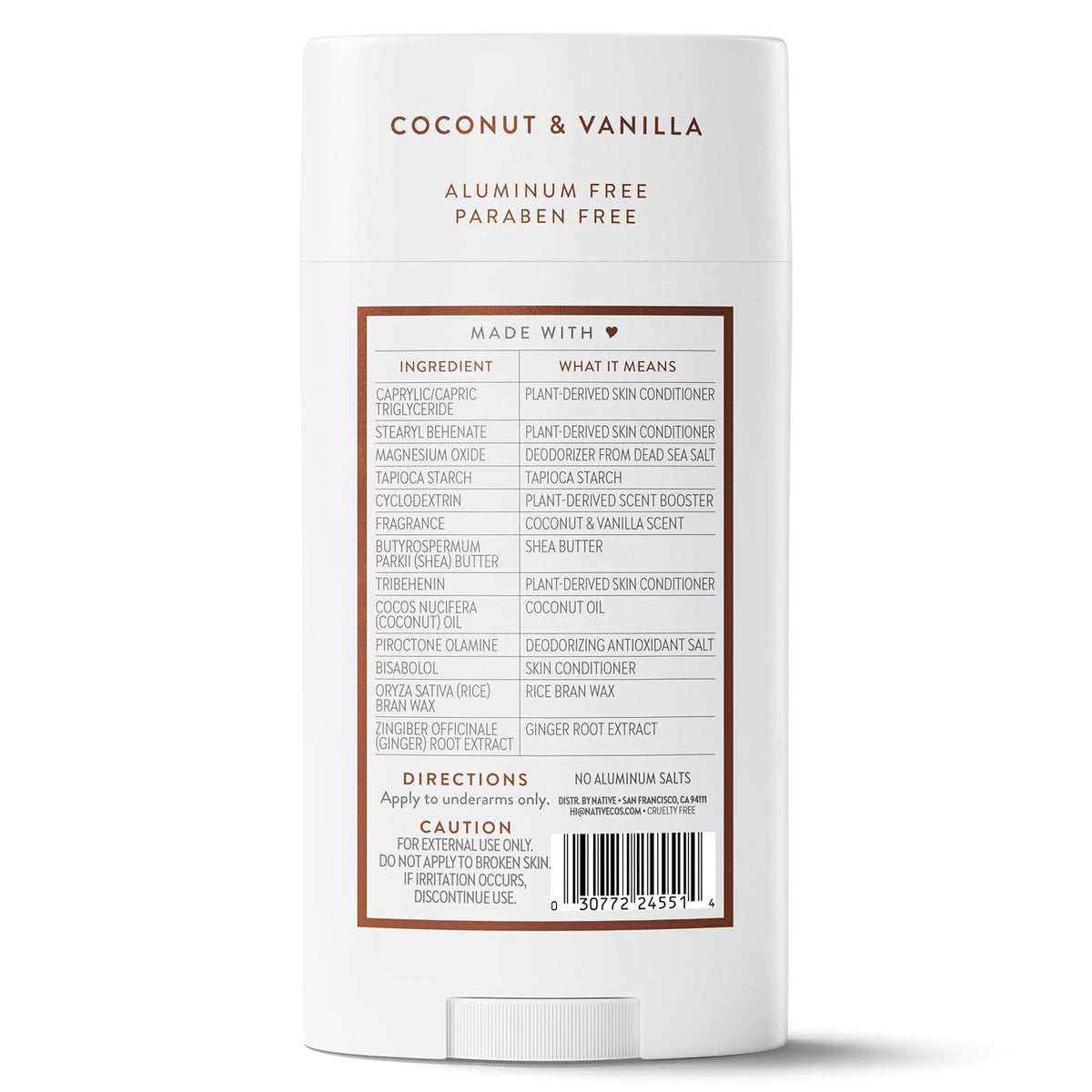 Native Aluminum Free Deodorant, Designer-Level Daily Deodorant for the Polished Minimalist, Coconut & Vanilla 3.1 oz