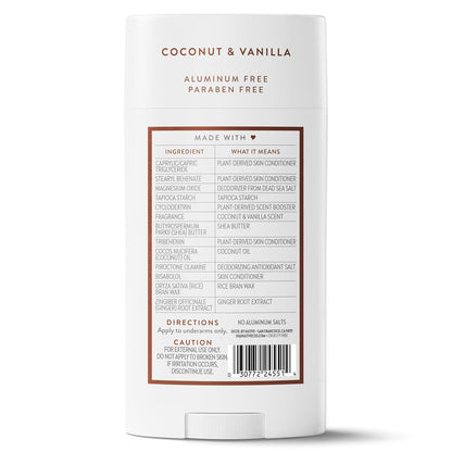 Native Aluminum Free Deodorant, Designer-Level Daily Deodorant for the Polished Minimalist, Coconut & Vanilla 3.1 oz