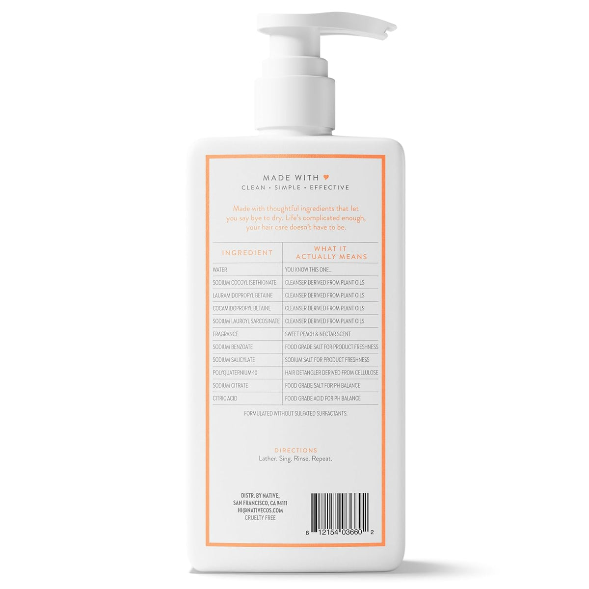 Native Moisturizing Shampoo Sweet Peach & Nectar – Thoughtful Birthday Gift for Her, Clean Beauty Staple, 16.5 fl oz