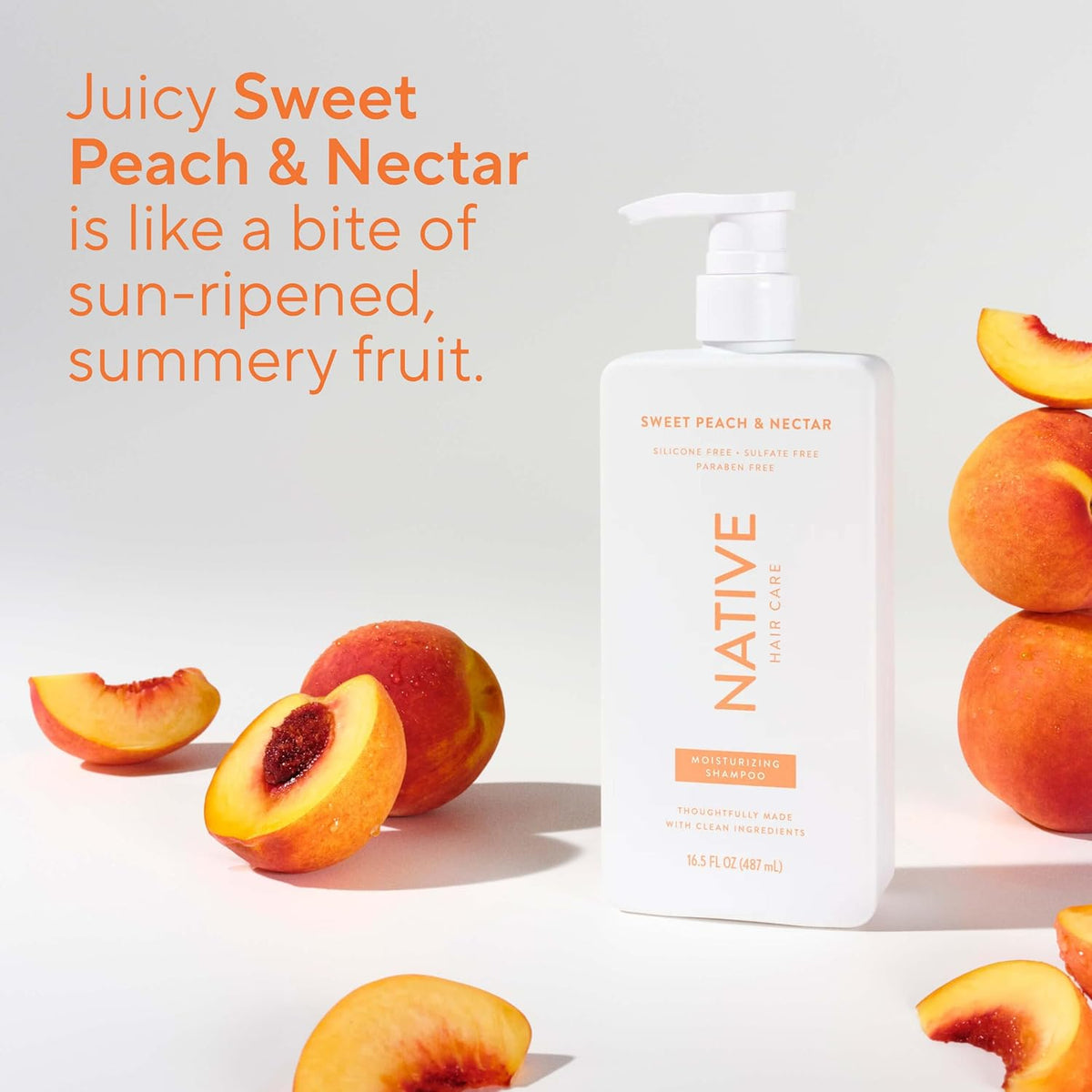Native Moisturizing Shampoo Sweet Peach & Nectar – Thoughtful Birthday Gift for Her, Clean Beauty Staple, 16.5 fl oz