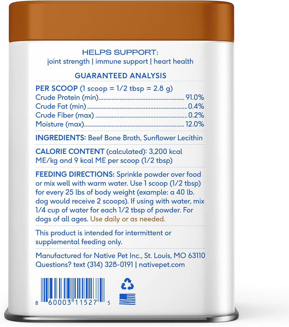 Native Pet Bone Broth for Dogs – Simple Unflavored Topper, Turkey Broth Powder for Joint & Coat Support