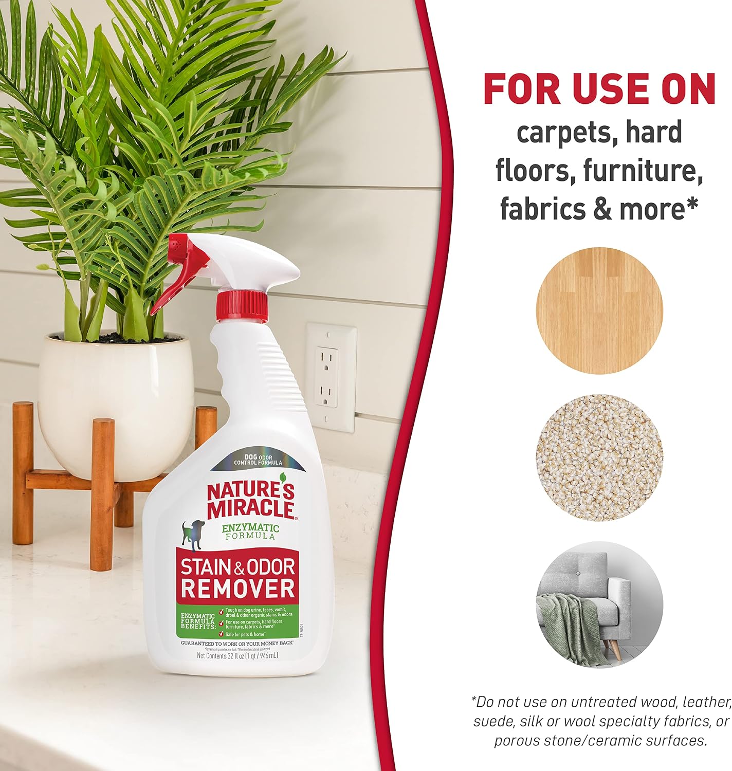 Nature’s Miracle Stain and Odor Remover Dog, 32 Ounces – Versatile Enzymatic Spray for Carpet, Rugs and Upholstery