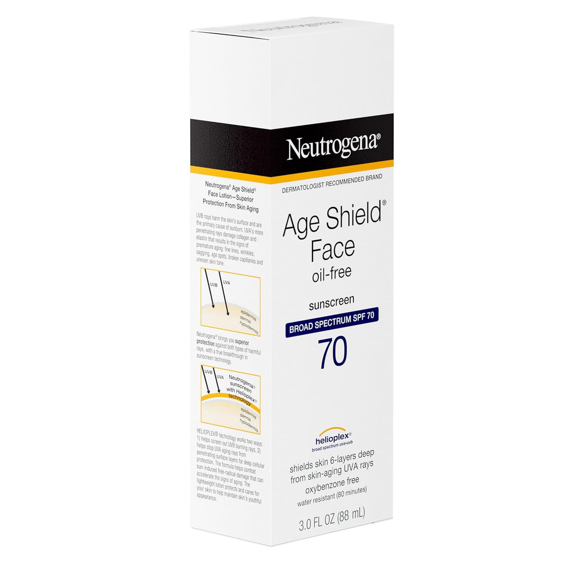 Neutrogena Age Shield Face Sunscreen SPF 70 – All-in-One SPF, Moisturizer, and Pre-Makeup Base in One Simple Step