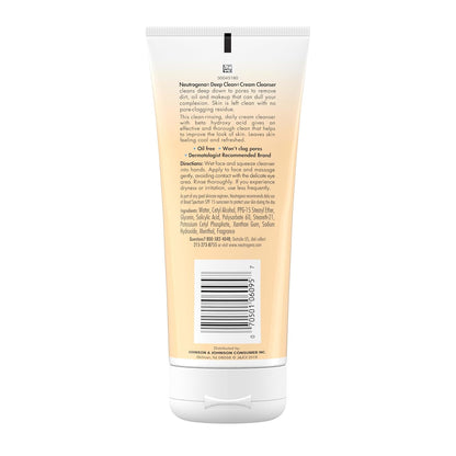 Neutrogena Deep Clean Daily Facial Cream Cleanser with Beta Hydroxy Acid for Quick AM Prep, Fast Morning Cleanser Before Work, 7 fl. oz