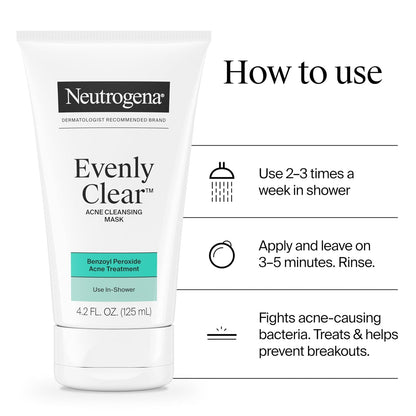 Neutrogena Evenly Clear Acne Clay Mask – Dermatologist-Recognized, Fragrance-Free Formula Safe for Daily and Weekly Use