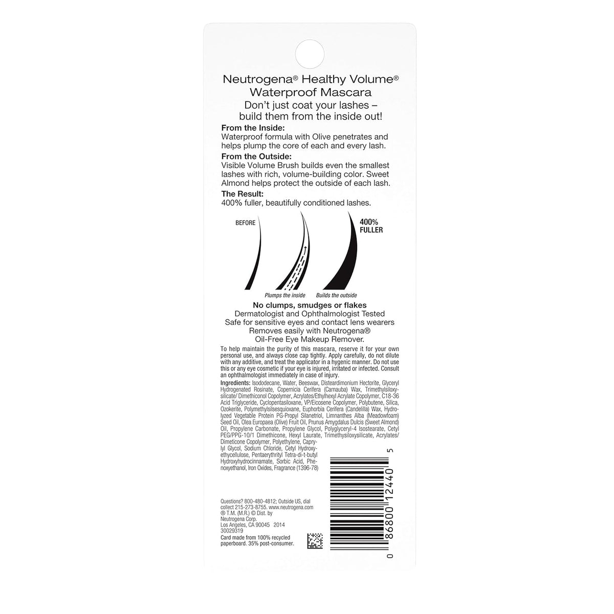 Neutrogena Healthy Volume Mascara – Worry-Free Daily Lash Enhancement for Allergy-Prone Eyes, Clump-Free Waterproof Gel Formula