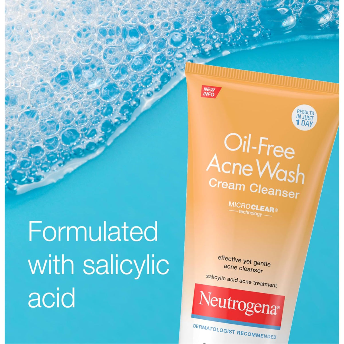 Neutrogena Oil-Free Acne Face Wash Cream Cleanser 2% Salicylic Acid – Birthday and Holiday Gift for Anyone with Acne-Prone Skin