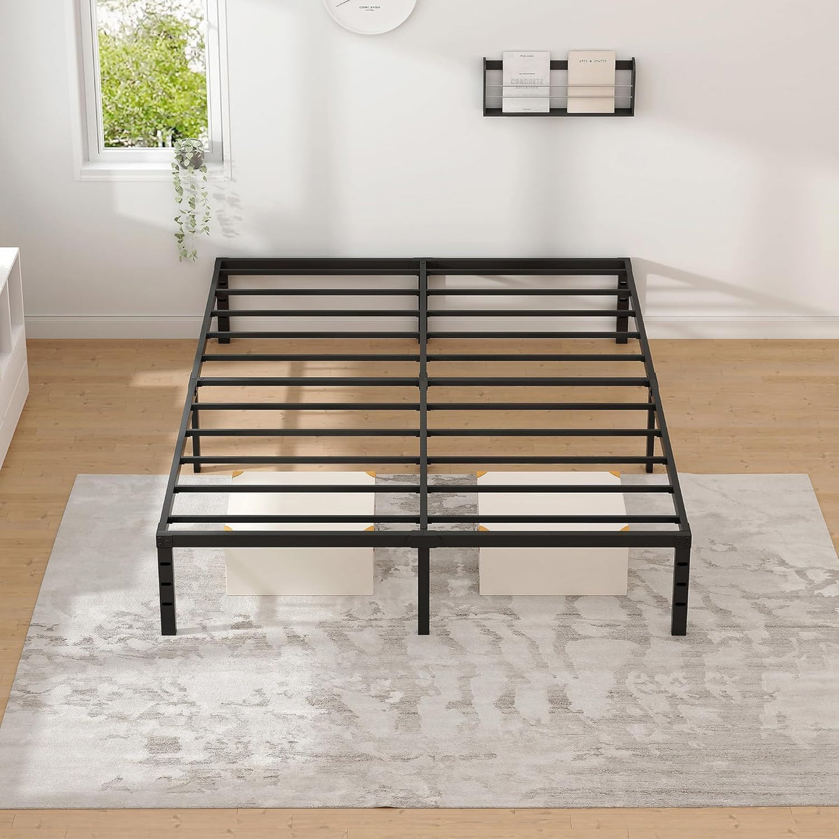 NEW JETO Metal Bed Frame – Effortless Metal Platform for Neutral-Toned Dorms and Studios, Full Size