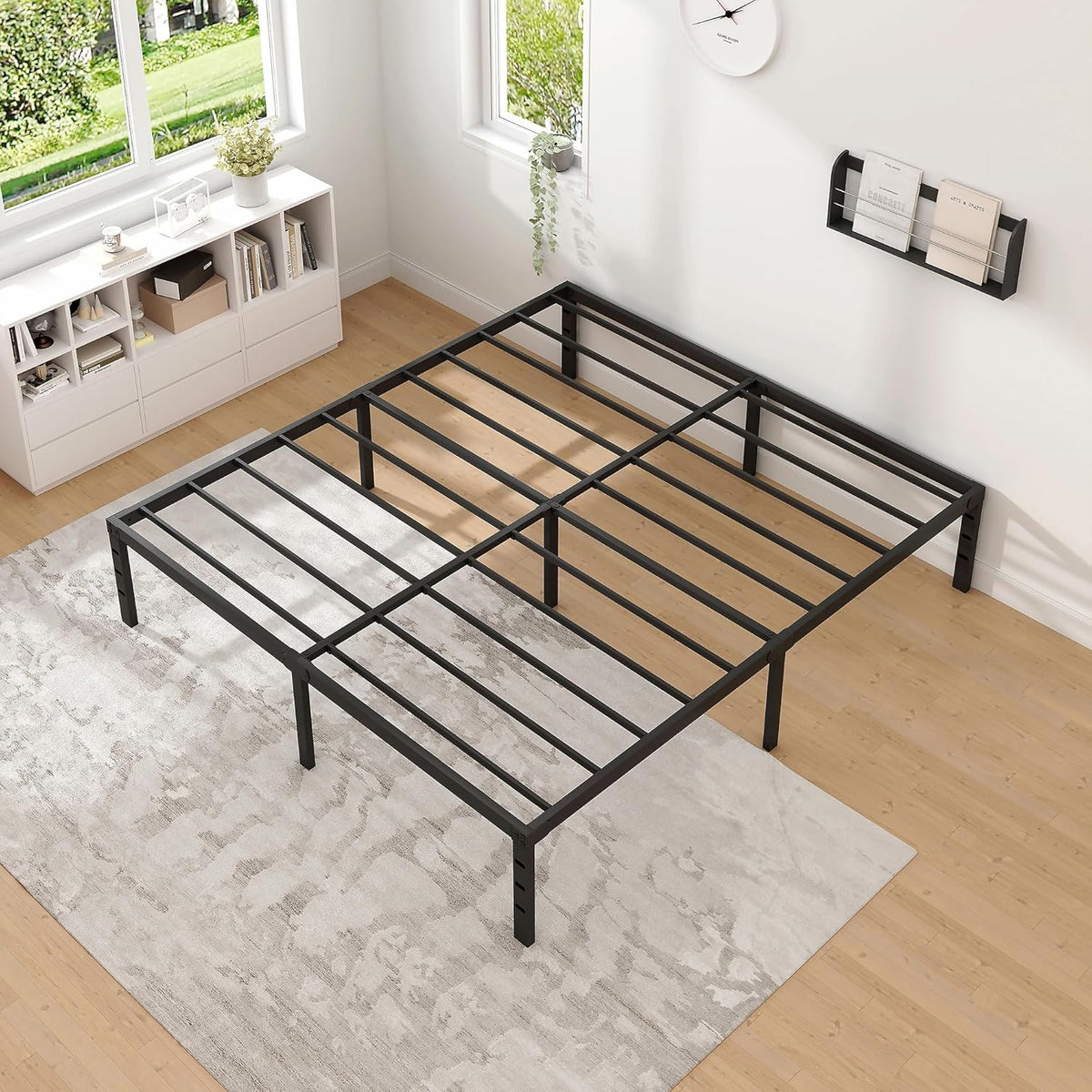 NEW JETO Metal Bed Frame – Effortless Metal Platform for Neutral-Toned Dorms and Studios, Full Size
