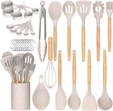 Umite Chef Wooden Anti-Scald Handle Silicone Utensil Set – Stays Cool to the Touch for Safer Everyday Cooking