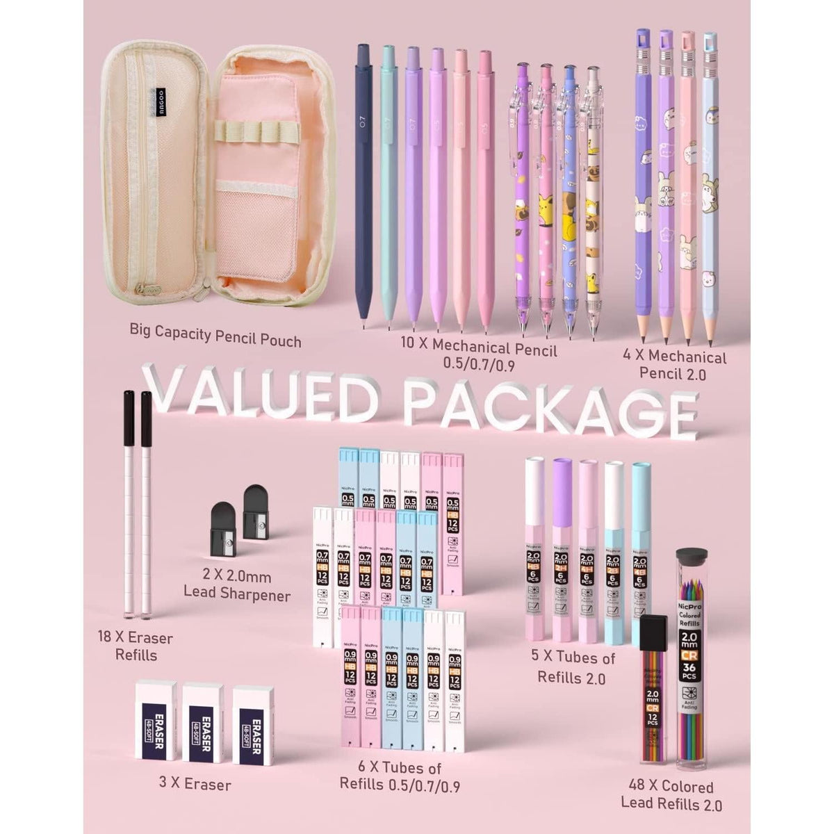 Nicpro Pretty in Pink Pencil Bundle – Shelfie-Worthy Stationery for Art Studio and Homework Table Display