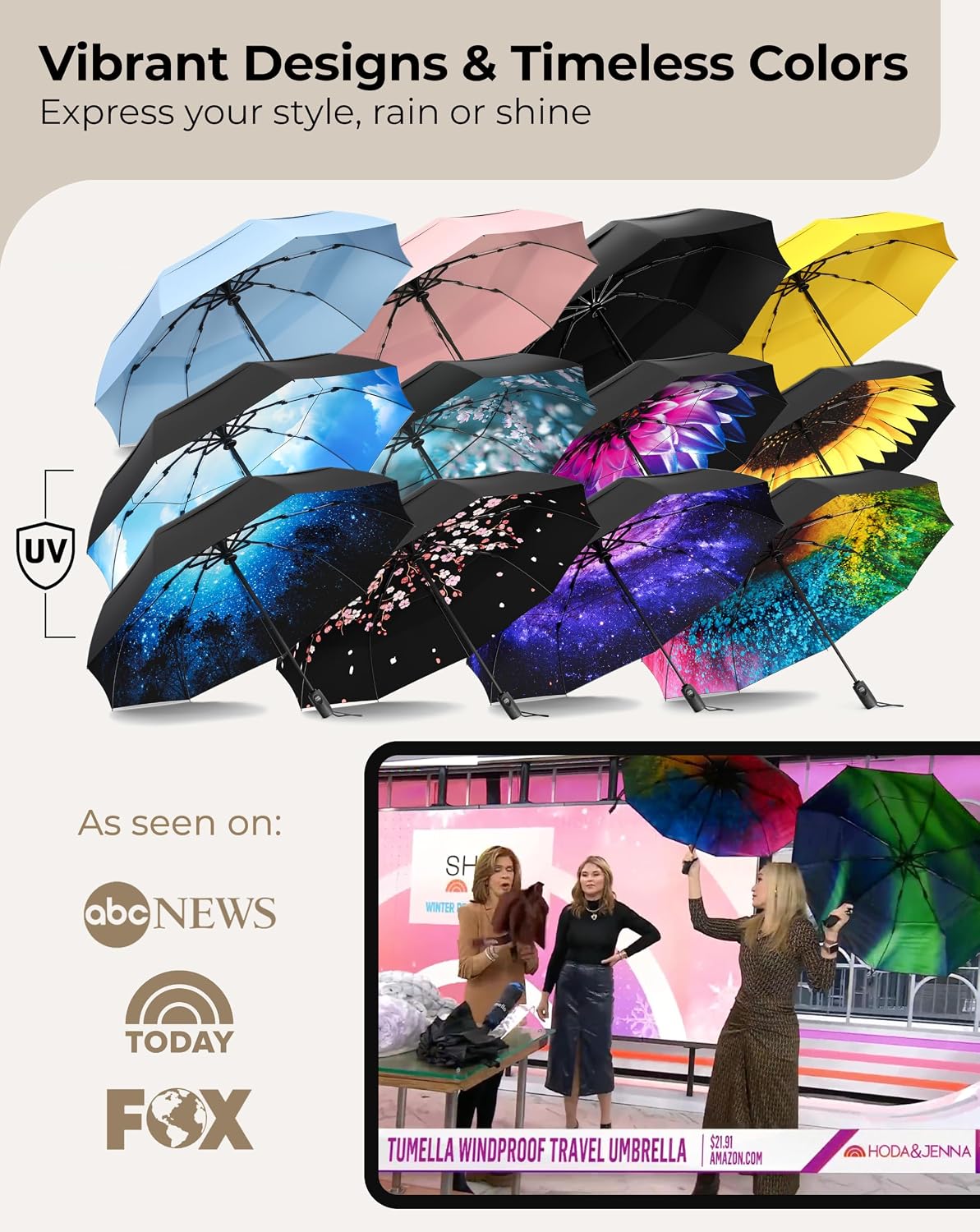 Stargaze Travel Umbrella – Practical Yet Pretty Gift for College Students, Wind-Resistant to 100MPH, Fits Backpack