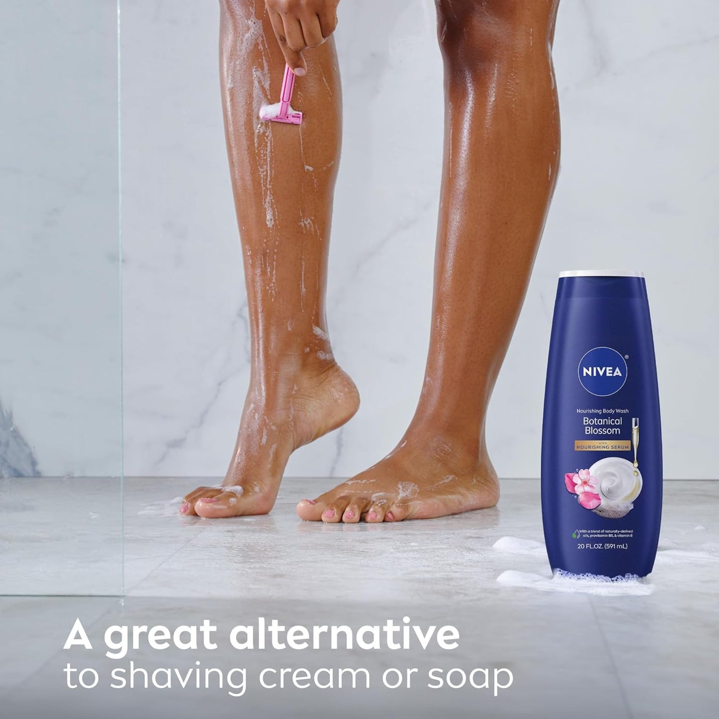 NIVEA Body Wash Nourishing Botanical Blossom – Intentional Skincare Cleanser in Recycled Plastic, Microbiome Gentle Body Wash for Shared Family Bathroom