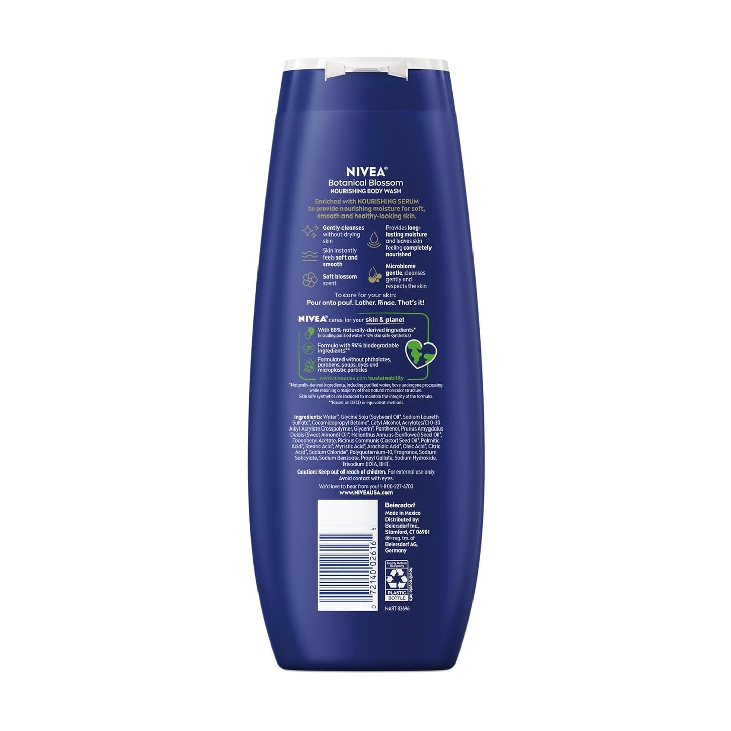 NIVEA Body Wash Nourishing Botanical Blossom – Intentional Skincare Cleanser in Recycled Plastic, Microbiome Gentle Body Wash for Shared Family Bathroom