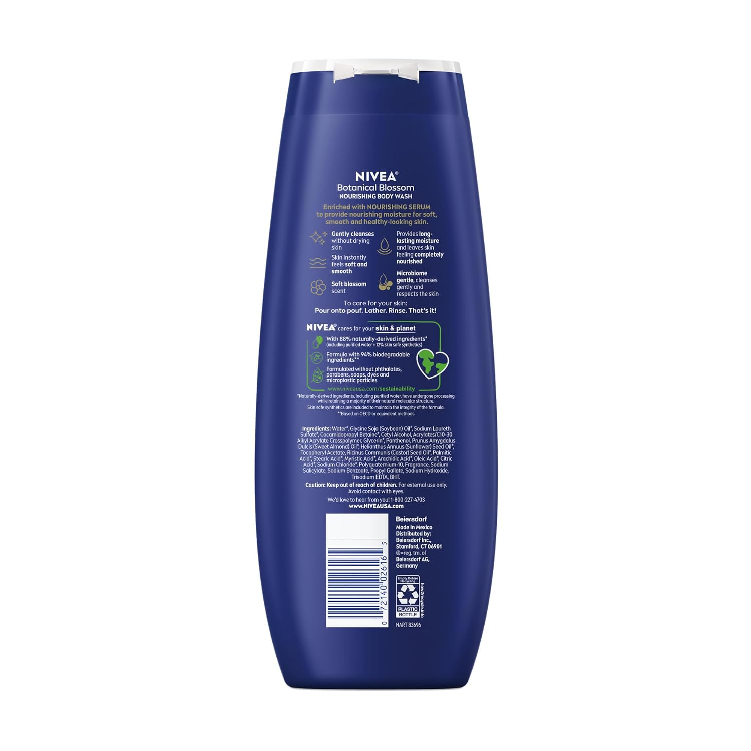NIVEA Body Wash Nourishing Botanical Blossom – Intentional Skincare Cleanser in Recycled Plastic, Microbiome Gentle Body Wash for Shared Family Bathroom