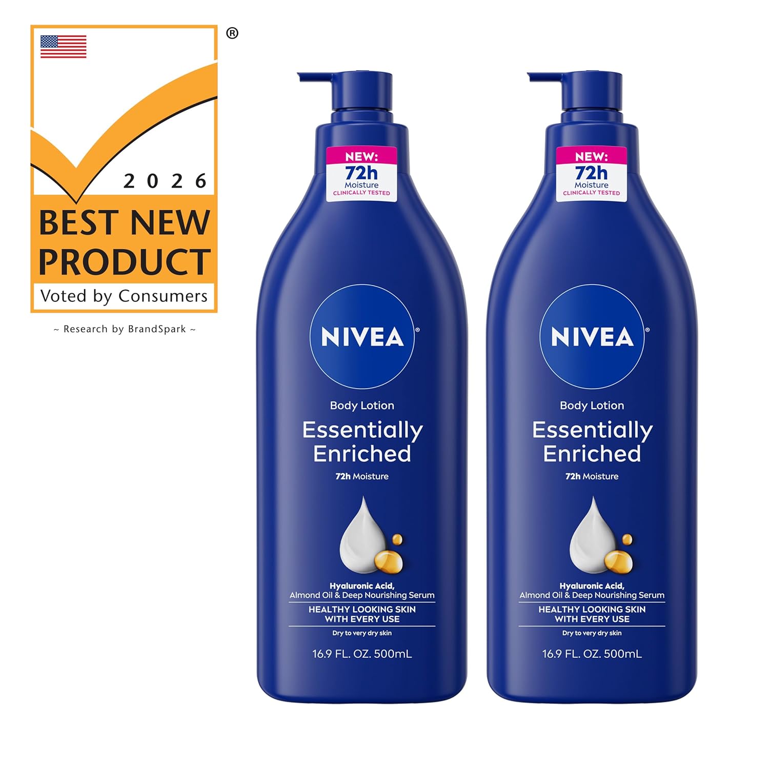 NIVEA Essentially Enriched Almond Oil Lotion 16.9 Fl Oz – Less-is-More Daily Moisturizer in a Recycled Plastic Pump Bottle
