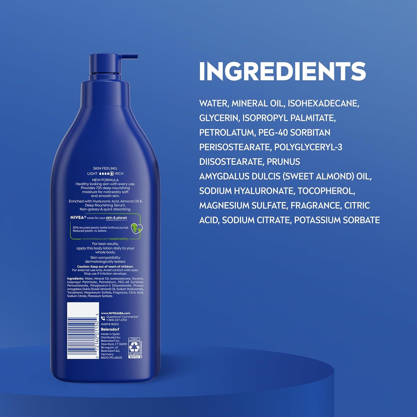NIVEA Essentially Enriched Almond Oil Lotion 16.9 Fl Oz – Less-is-More Daily Moisturizer in a Recycled Plastic Pump Bottle