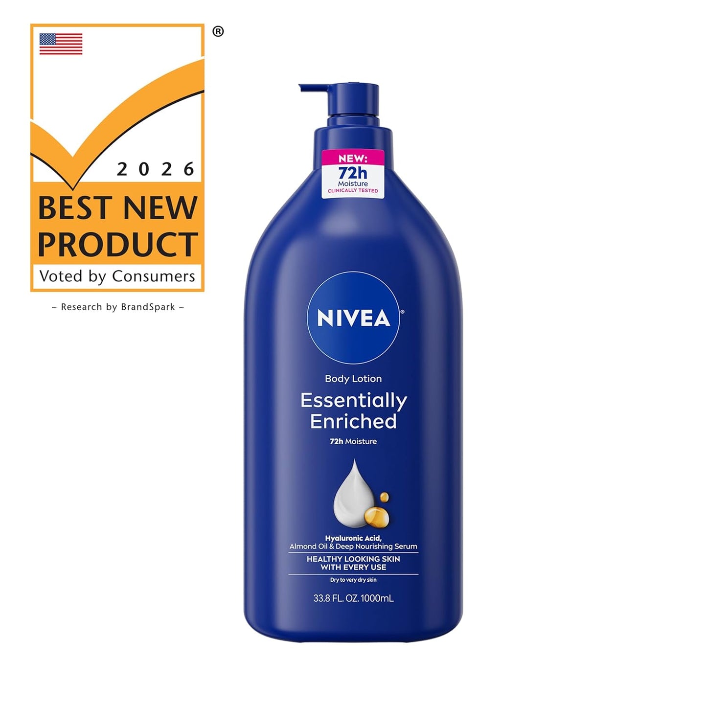 NIVEA Essentially Enriched Body Lotion for Very Dry Skin, Minimalist Daily Moisturizer with Non-Greasy Finish and 72-Hour Hydration, 33.8 Fl Oz Value Size