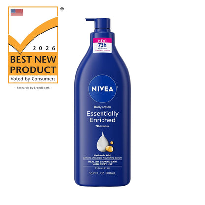 NIVEA Essentially Enriched Body Lotion with Almond Oil, Gentle 72-Hour Moisturizer for Children, Teens, and Adults, 16.9 Fl Oz