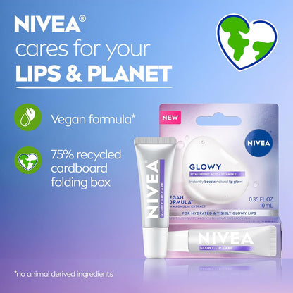 NIVEA Glowy Lips Moisturizing Lip Balm – Holiday Gift Set Pick for the Clean-Beauty Lover, 0.35 Fl Oz