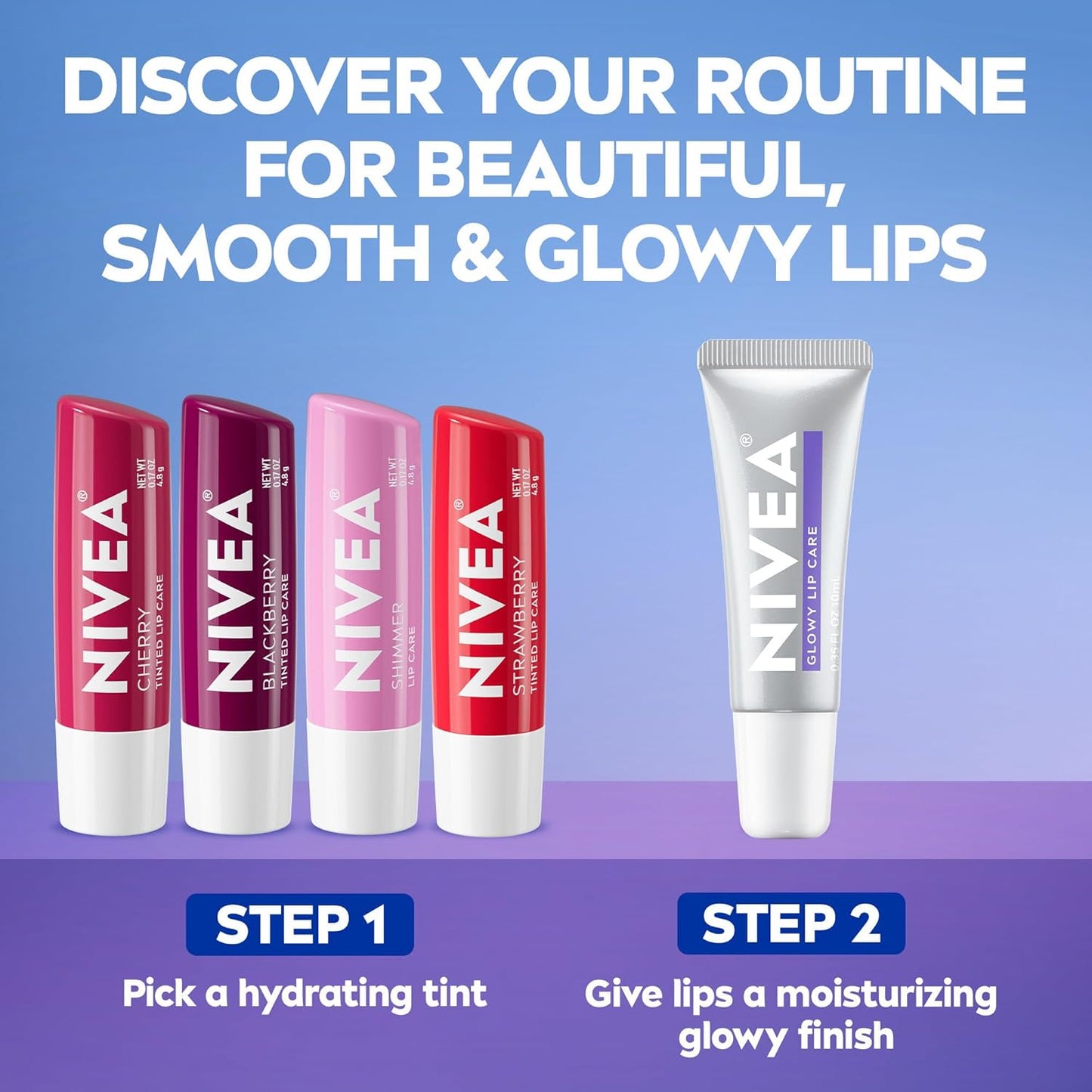 NIVEA Glowy Lips Moisturizing Lip Balm – Holiday Gift Set Pick for the Clean-Beauty Lover, 0.35 Fl Oz