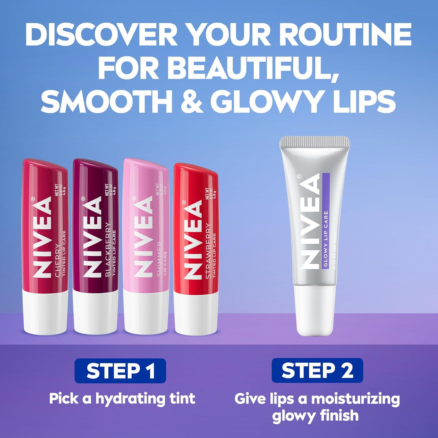 NIVEA Glowy Lips Moisturizing Lip Balm – Holiday Gift Set Pick for the Clean-Beauty Lover, 0.35 Fl Oz