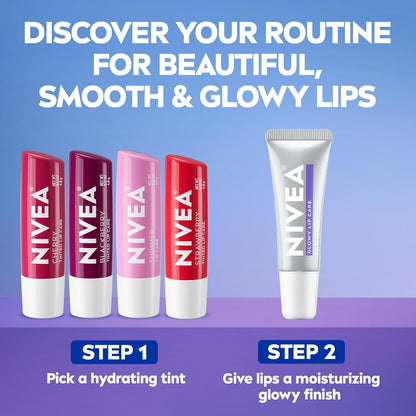 NIVEA Glowy Lips Moisturizing Lip Balm – Holiday Gift Set Pick for the Clean-Beauty Lover, 0.35 Fl Oz