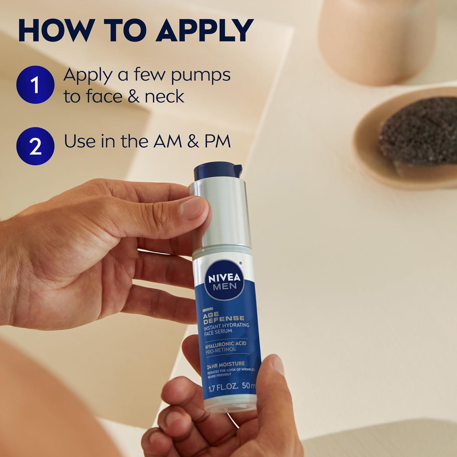 NIVEA MEN Age Defense Instant Hydrating Serum – High-End Hyaluronic Acid Formula for Him, 1.7 Fl Oz