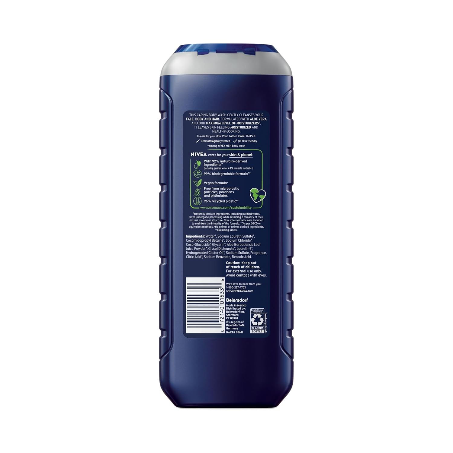 NIVEA MEN Maximum Hydration Moisturizing Body Wash for Dry Skin – One-Step Body Face Hair Cleanser for Restraint-Focused Shared Bathroom Storage