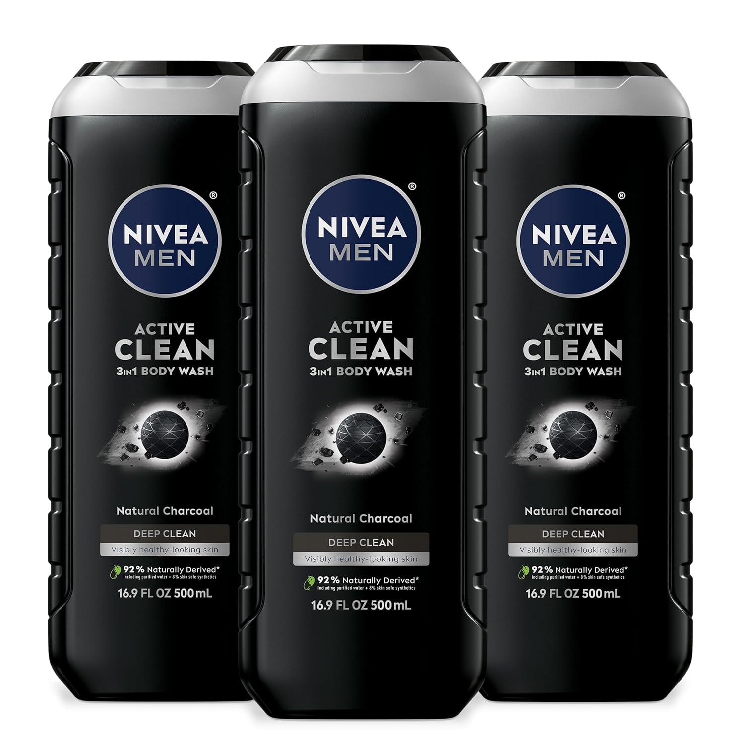 NIVEA MEN Real Madrid Active Clean Body Wash – Neutral, Uncluttered Shower Setup with a Single 3-in-1 Bottle