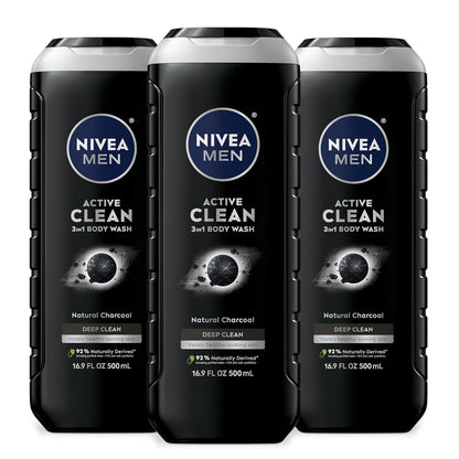 NIVEA MEN Real Madrid Active Clean Body Wash – Neutral, Uncluttered Shower Setup with a Single 3-in-1 Bottle