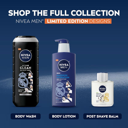 NIVEA MEN Real Madrid Active Clean Body Wash – Neutral, Uncluttered Shower Setup with a Single 3-in-1 Bottle