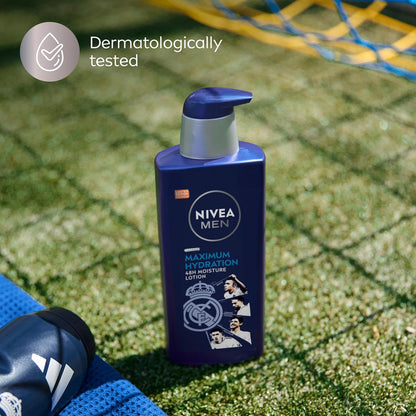NIVEA MEN Real Madrid Body Lotion – Aromatherapy-Style Post-Shower Ritual for Men, Lightly Scented 48-Hour Hydrating Cream