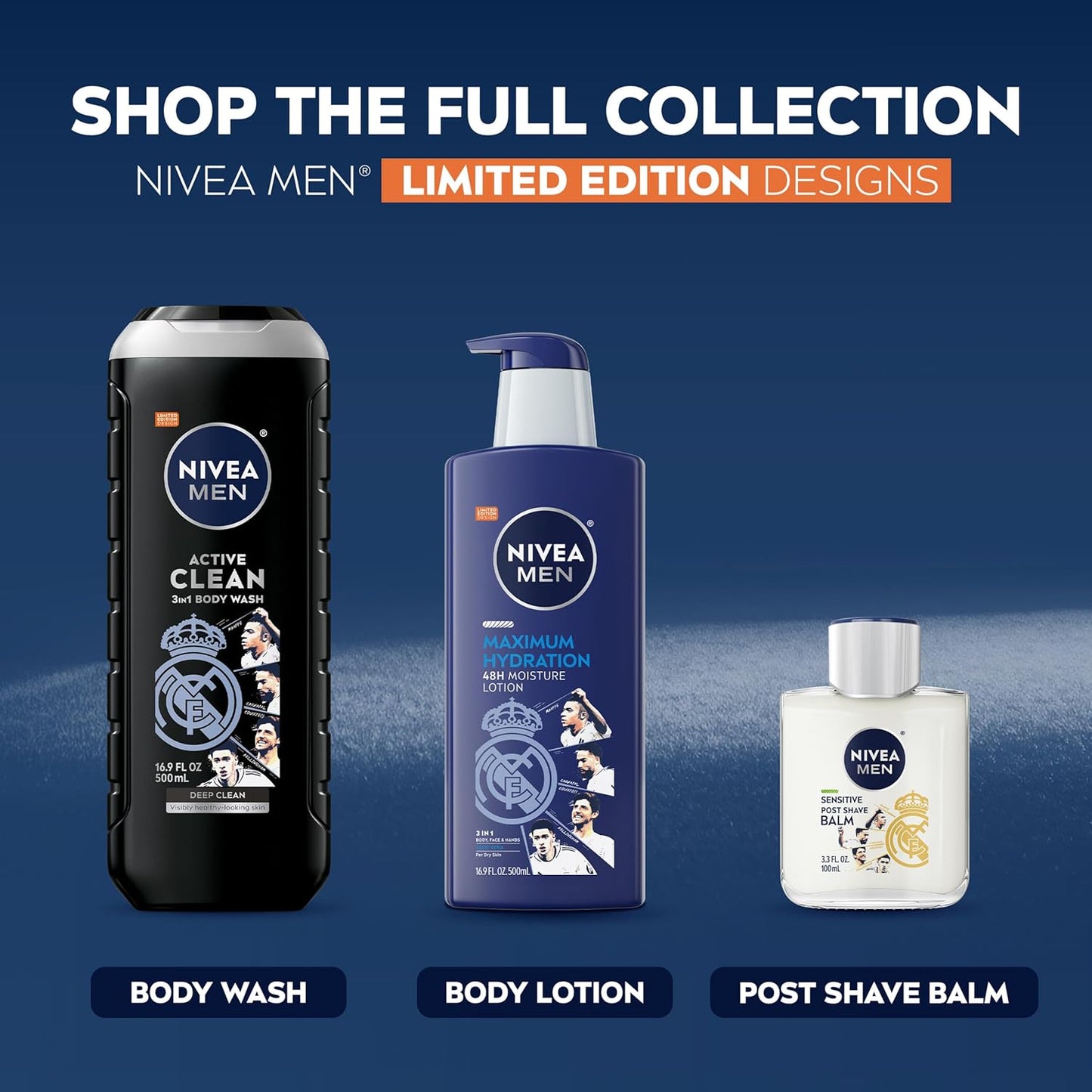 NIVEA MEN Real Madrid Co-Branded Post Shave Balm – Restorative Aftershave Care with Vitamin E and Provitamin B5, 3 Pack
