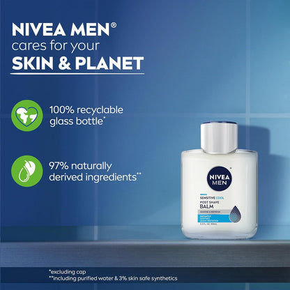 NIVEA MEN Sensitive Cool After Shave Balm, Anniversary Gift for Him Who Shaves Daily, Dermatologist-Tested Alcohol-Free Shave Soother, 3.3 Fl Oz Bottle, Pack of 3
