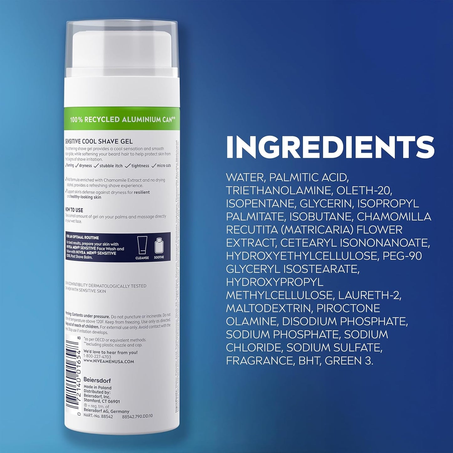 NIVEA MEN Sensitive Cool Shave Gel for Sensitive Skin, Alcohol Free Shaving Gel with Chamomile Extract, 7 Oz Can, Pack of 3 – Less-Is-More Shave Routine in One Multi-Pack
