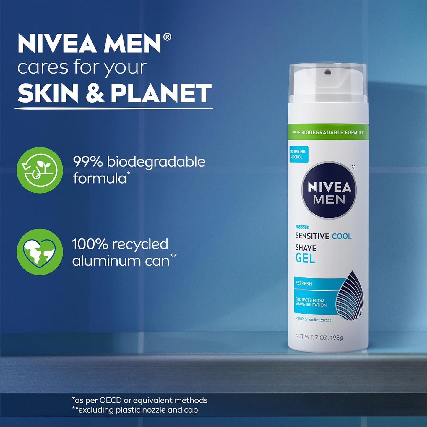 NIVEA MEN Sensitive Cool Shave Gel for Sensitive Skin, Alcohol Free Shaving Gel with Chamomile Extract, 7 Oz Can, Pack of 3 – Less-Is-More Shave Routine in One Multi-Pack