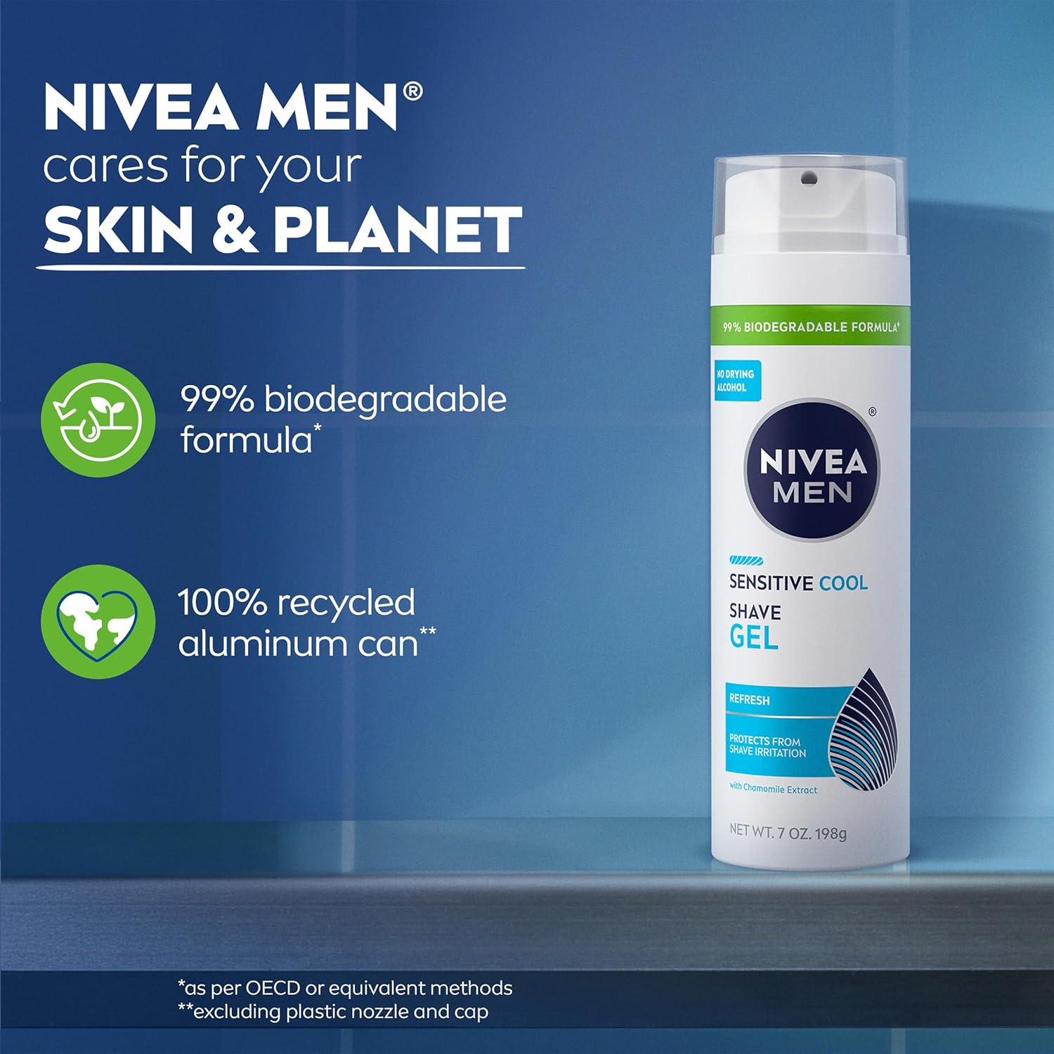 NIVEA MEN Sensitive Cool Shave Gel for Sensitive Skin, Alcohol Free Shaving Gel with Chamomile Extract, 7 Oz Can, Pack of 3 – Less-Is-More Shave Routine in One Multi-Pack