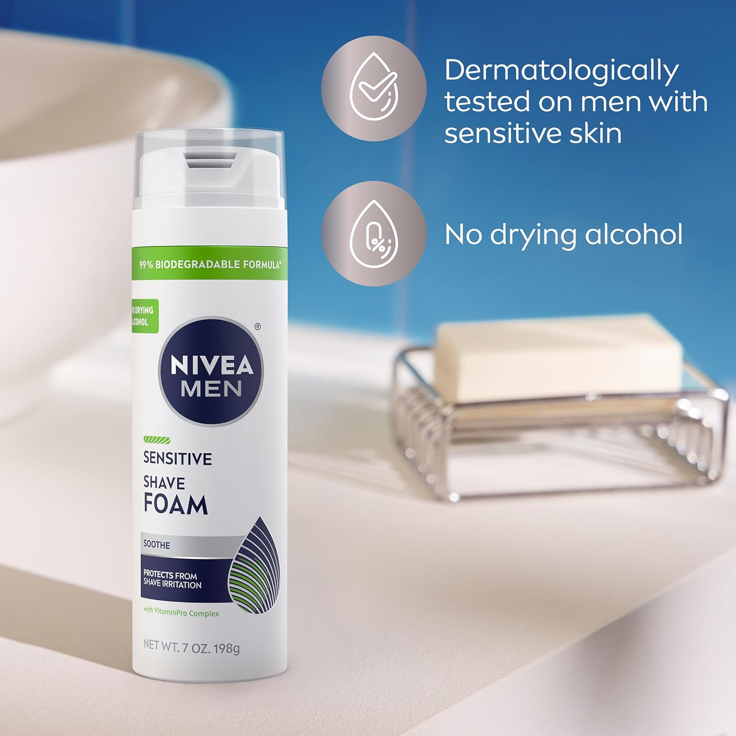 NIVEA MEN Sensitive Shave Foam – Clean, Dye-Free Shave Foam in a Multi-Pack Supply That Lasts