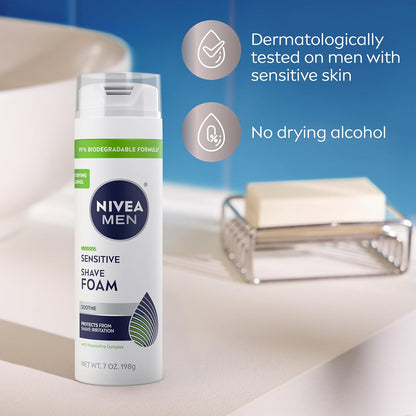 NIVEA MEN Sensitive Shave Foam – Clean, Dye-Free Shave Foam in a Multi-Pack Supply That Lasts
