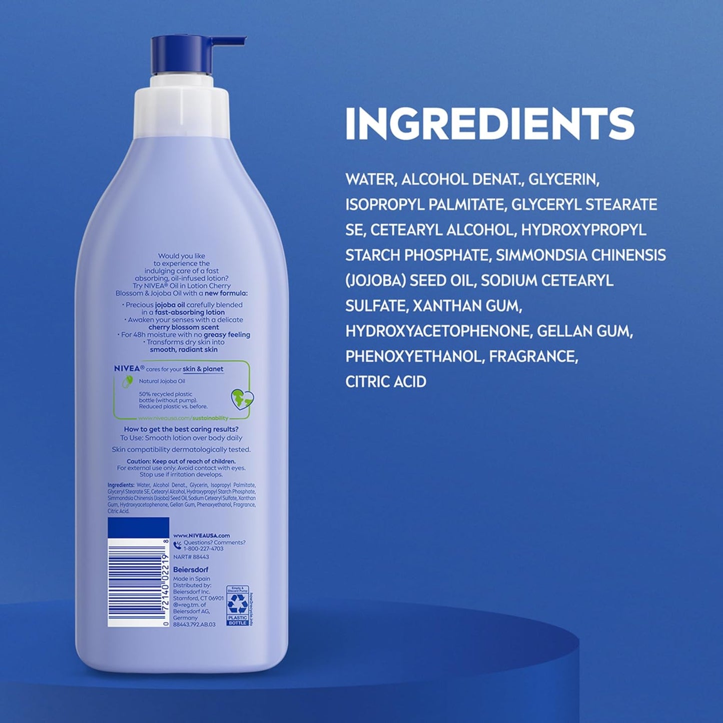 NIVEA Oil Infused Body Lotion – Long-Lasting Cherry Blossom Scented Lotion for Sensory Self-Care Routine, 16.9 Fl Oz