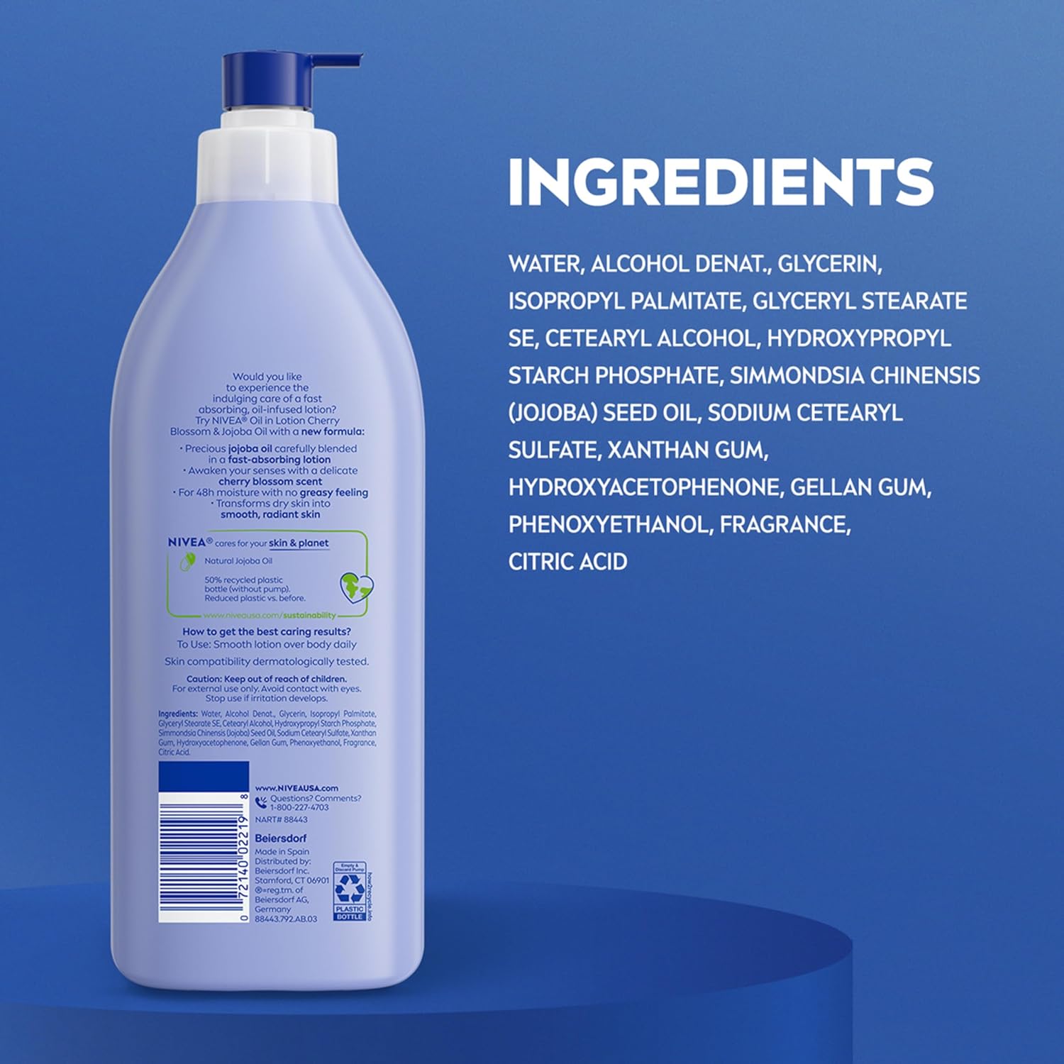 NIVEA Oil Infused Body Lotion – Long-Lasting Cherry Blossom Scented Lotion for Sensory Self-Care Routine, 16.9 Fl Oz