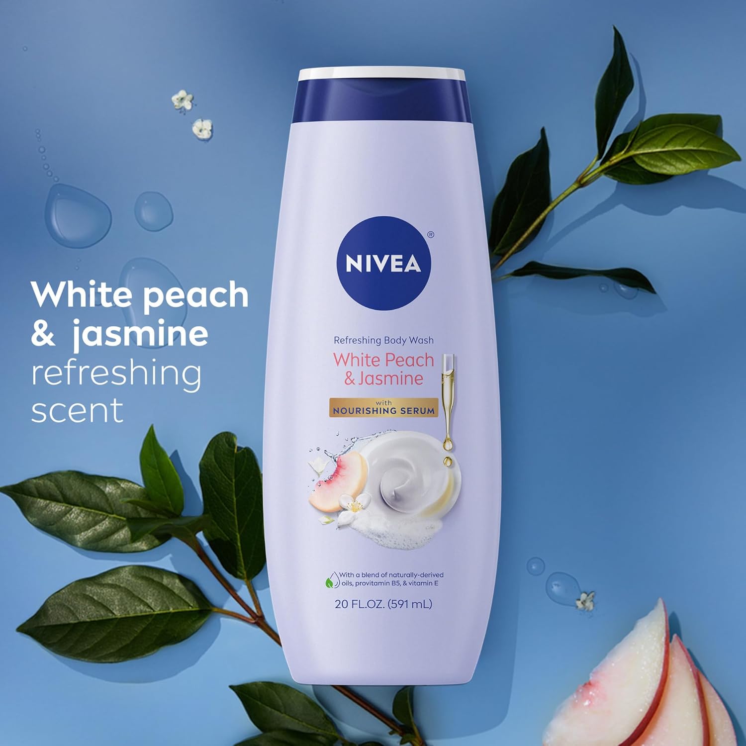 NIVEA Scented Body Wash for Women – Mood-Boosting Peach and Jasmine Aroma for Stress Relief, 20 Fl Oz