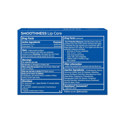 NIVEA Smoothness Sunscreen Lip Balm – Worry-Free Broad Spectrum SPF for Kids, Teens, and the Whole Family