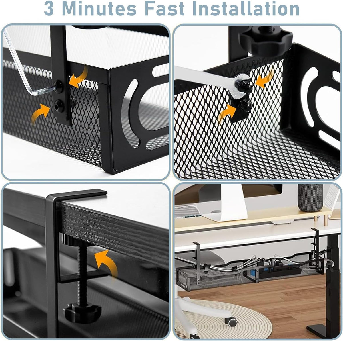 No Drill Under Desk Cable Tray – Decor Conscious Cable Management for Living Room and Bedroom Workstations