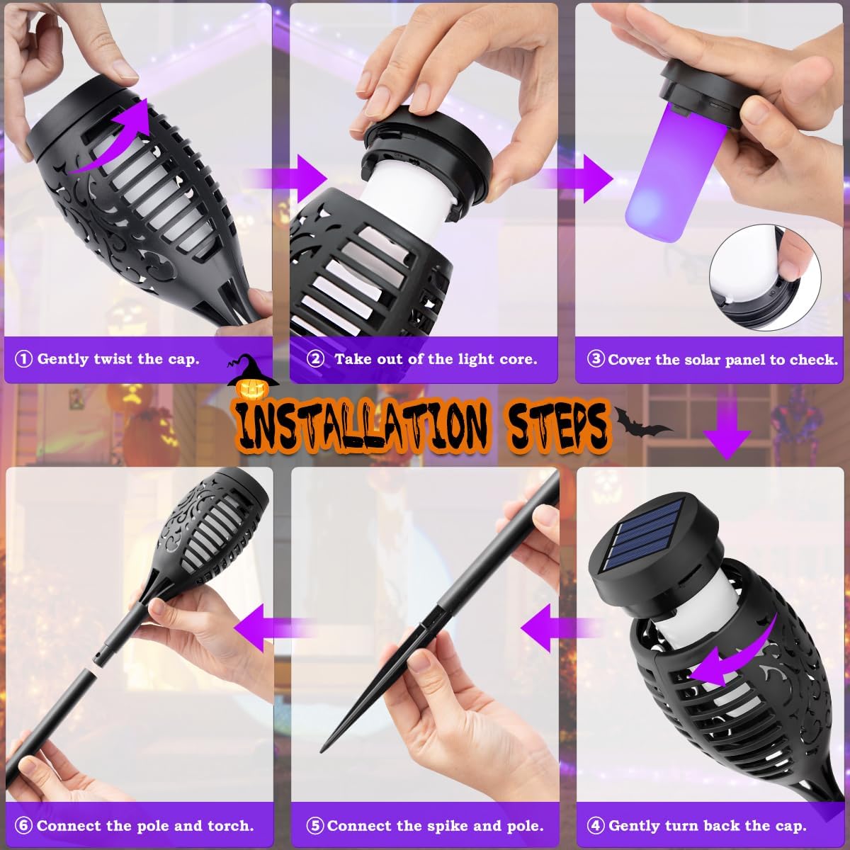 no wiring required — fully self-contained solar unit with integrated stake mounting