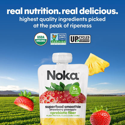 Noka Organic Fruit & Veggie Pouches – Safe Back-to-School Snack for Classrooms, Big 9 Allergen-Free Variety 12pk