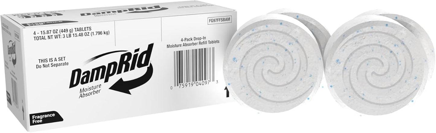 non-electric moisture absorption using calcium chloride-based drop-in tablets